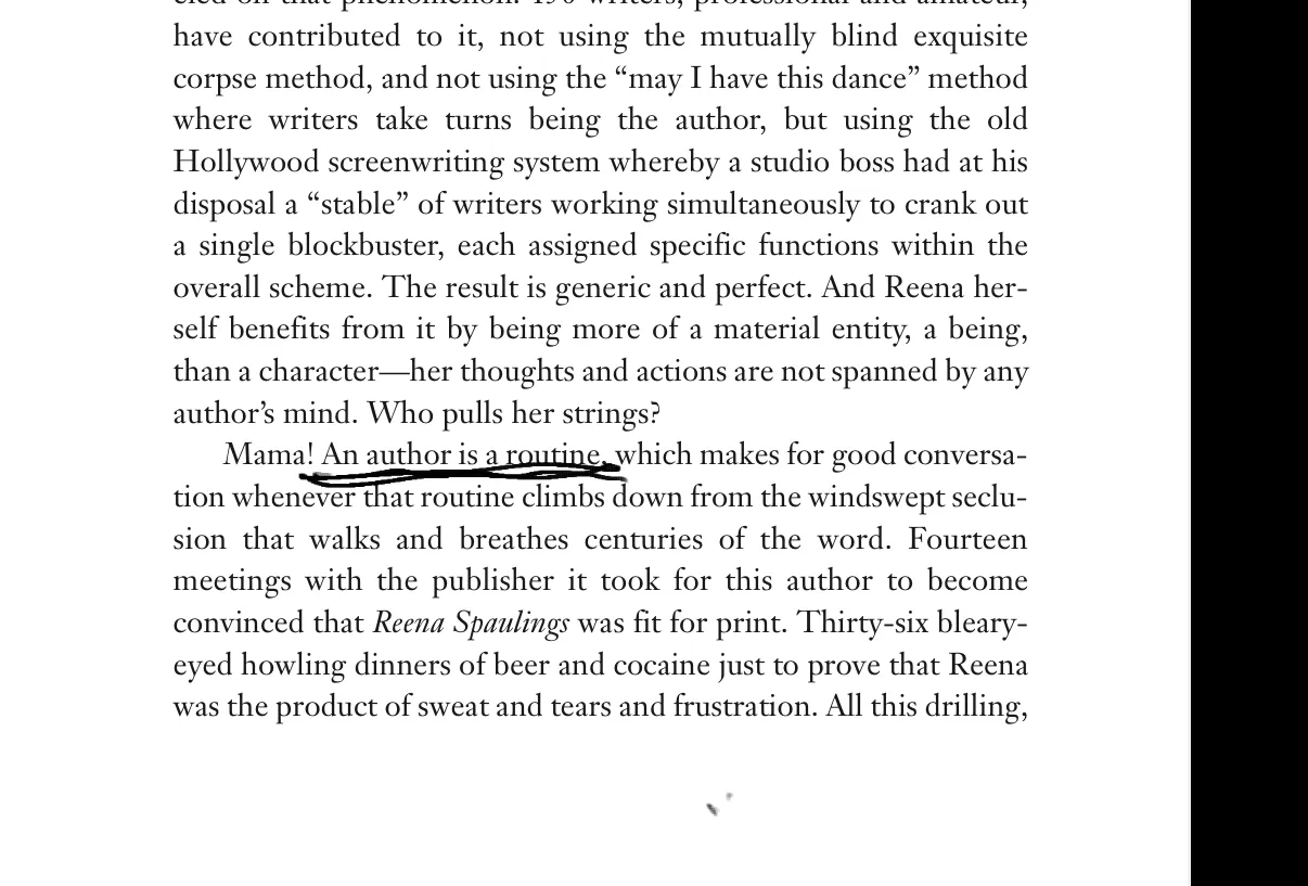 A screenshot of an excerpt of text. Underlined: &#x27;An author is a routine&#x27;.