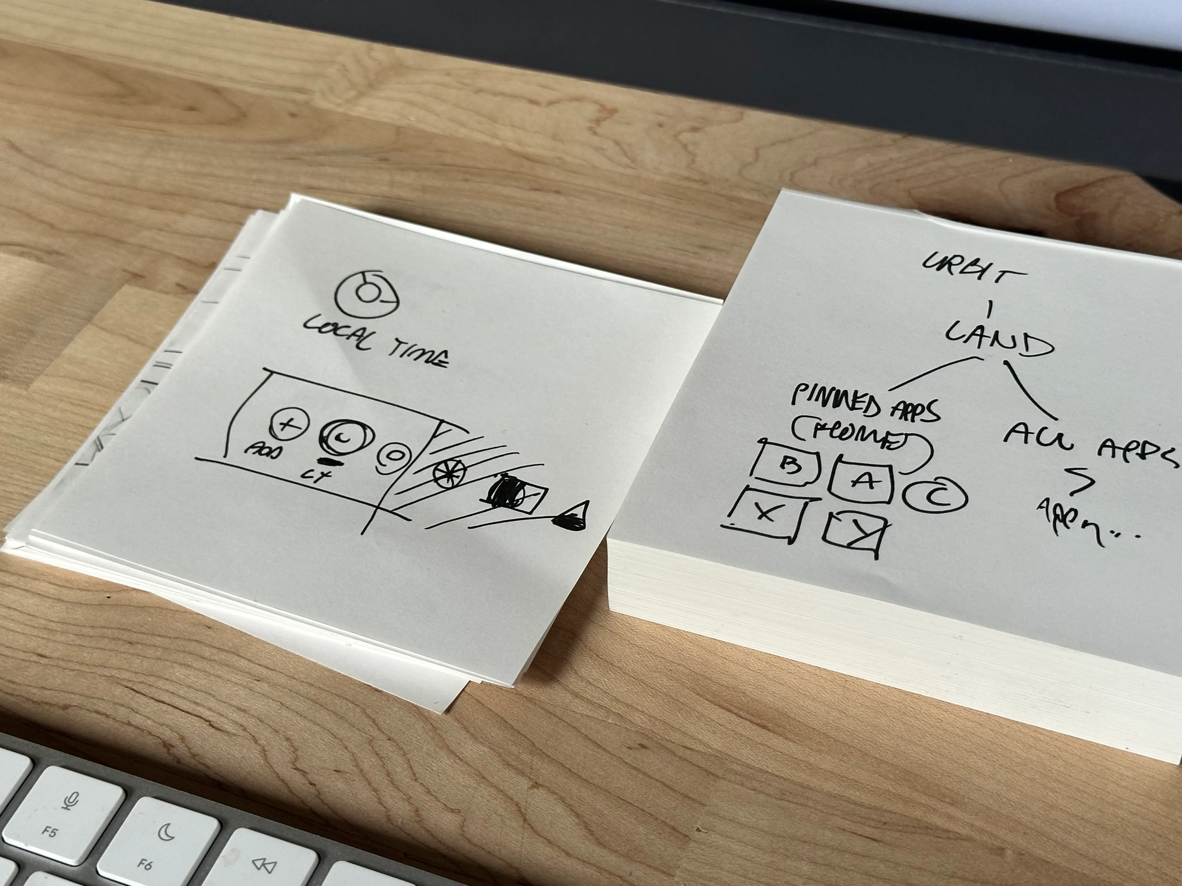 A pad of paper showcasing some sketching about Surface&#x27;s tab/widget model